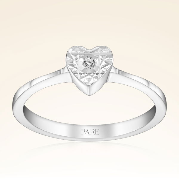 0,01 Karat Pırlanta Kalp Efektli Tektaş Yüzük - Pare Pırlanta