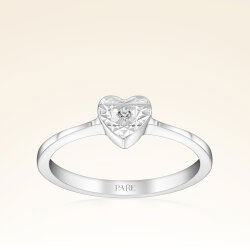 0,01 Karat Pırlanta Kalp Efektli Tektaş Yüzük - 1