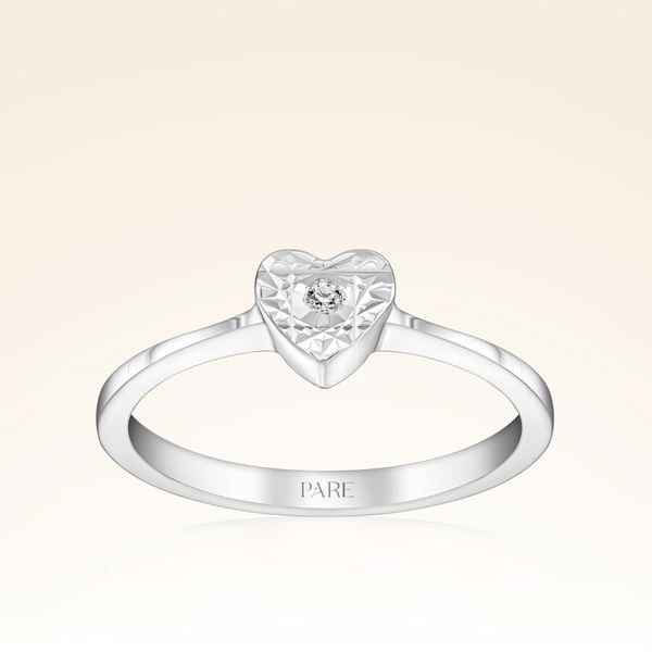 0,01 Karat Pırlanta Kalp Efektli Tektaş Yüzük - Pare Pırlanta