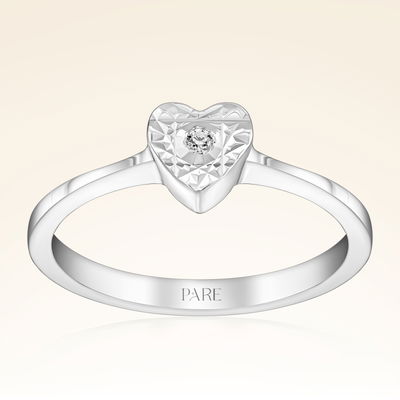 0,01 Karat Pırlanta Kalp Efektli Tektaş Yüzük - Pare Pırlanta