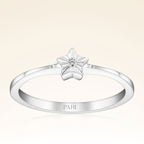 0,01 Karat Pırlanta Yıldız Efektli Tektaş Yüzük - Pare Pırlanta