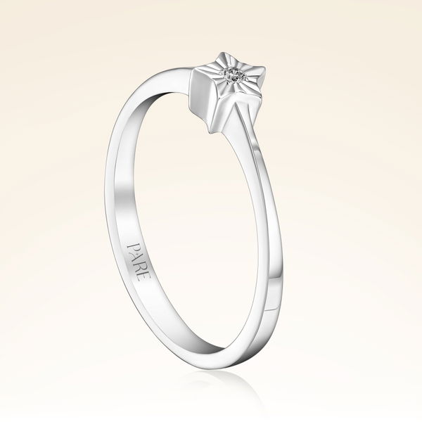 0,01 Karat Pırlanta Yıldız Efektli Tektaş Yüzük - Pare Pırlanta