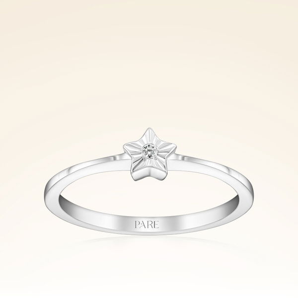 0,01 Karat Pırlanta Yıldız Efektli Tektaş Yüzük - Pare Pırlanta