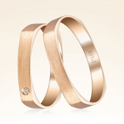 0,02 Karat Pırlantalı Kare Mat Çift Alyans - 1