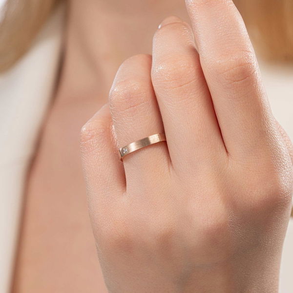 0,02 Karat Pırlantalı Kare Mat Kadın Alyans - Pare Pırlanta