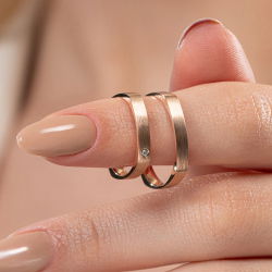 0,02 Karat Pırlantalı Kare Mat Kadın Alyans - 5