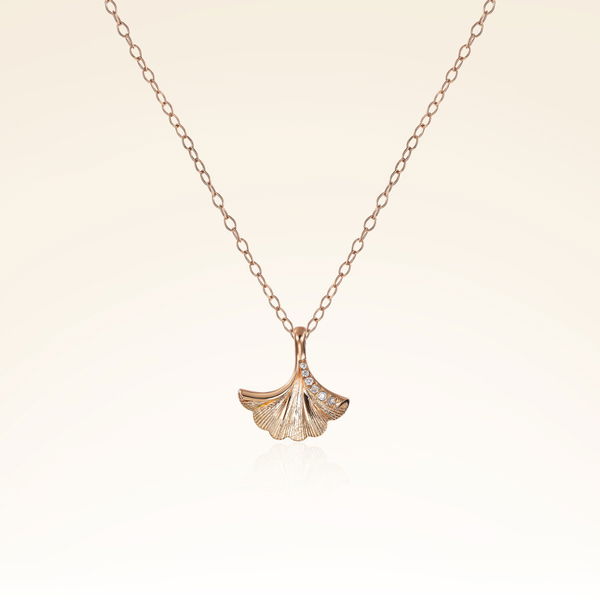 0,03 Karat Pırlantalı Ginkgo Yaprak Kolye - Pare Pırlanta