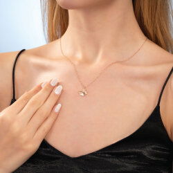 0,03 Karat Pırlantalı Ginkgo Yaprak Kolye - 2