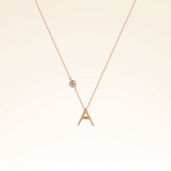 0,03 Karat Pırlantalı Rose Harf Kolye - Pare Pırlanta