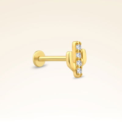 0,04 Karat Pırlanta Taşlı Kaktüs Piercing - Pare Pırlanta