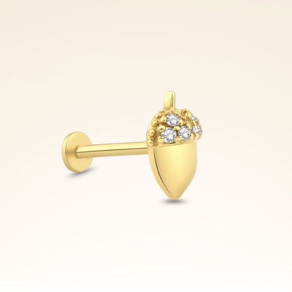 0,04 Karat Pırlanta Taşlı Meşe Piercing - Pare Pırlanta