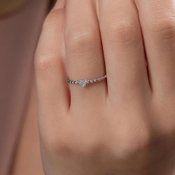 0,05 Karat Pırlanta Kalp Yüzük - 4