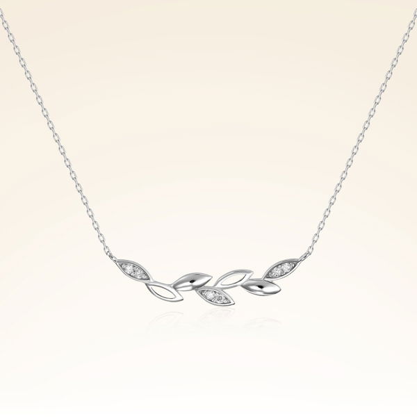 0,05 Karat Pırlantalı Trend Yaprak Kolye - Pare Pırlanta