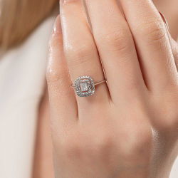 0,08 Karat Efektli Baget Pırlanta Yüzük - 5