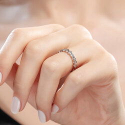  0,09 Karat Yarımtur Pırlanta Yüzük - 4