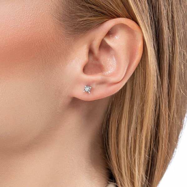 0,10 Karat Efektli Tektaş Pırlanta Küpe - Pare Pırlanta