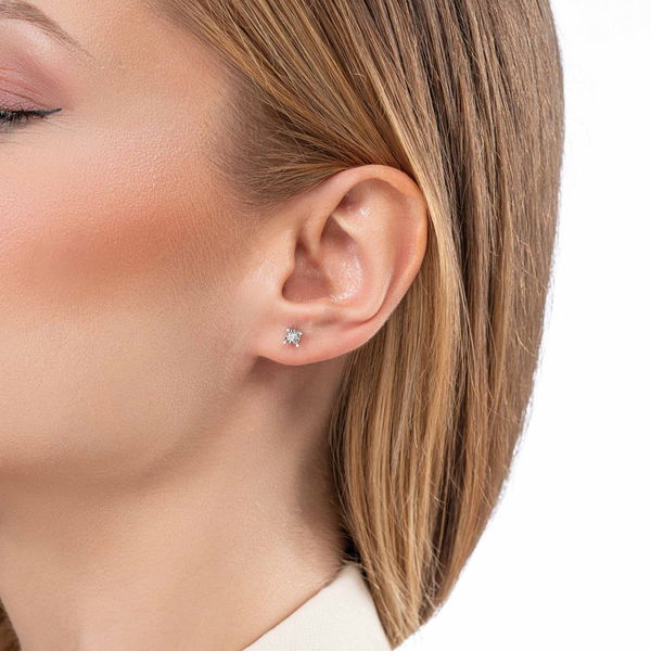 0,10 Karat Efektli Tektaş Pırlanta Küpe - Pare Pırlanta