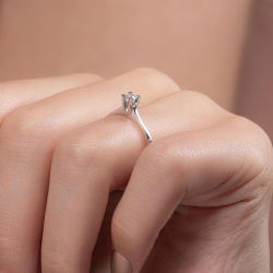 0,10 Karat Tektaş Kalp Pırlanta Yüzük - 7