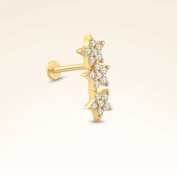 0,11 Karat Pırlanta Taşlı Üç Yıldız Piercing - Pare Pırlanta