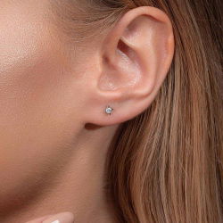 0,11 Karat Tektaş Pırlanta Küpe - 3