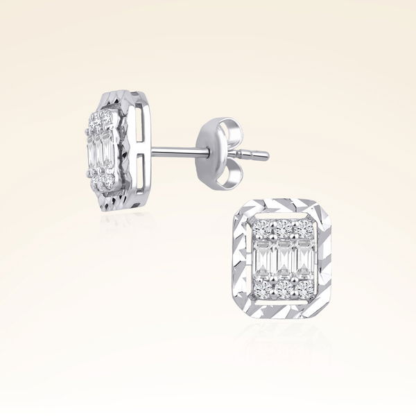 0,13 Karat Efektli Baget Pırlanta Küpe - Pare Pırlanta