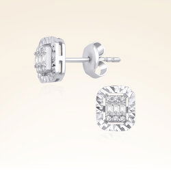 0,14 Karat Efektli Baget Pırlanta Küpe - 1