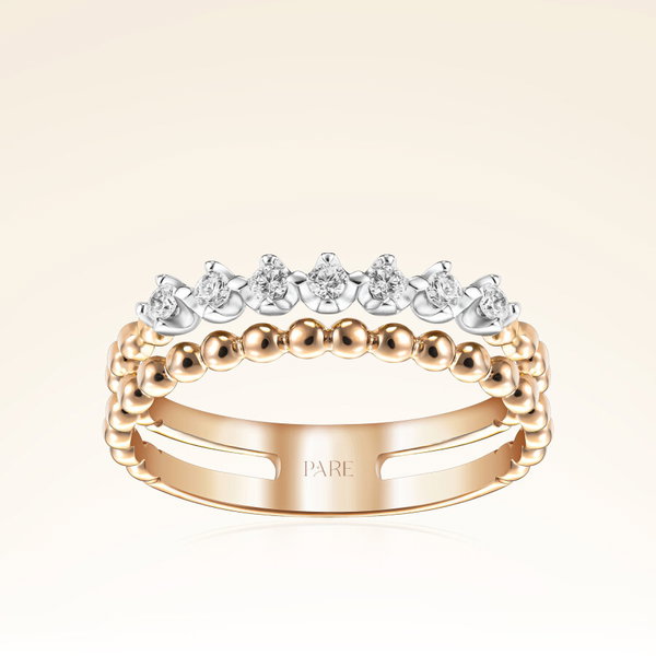 0,17 Karat Pırlanta İki Sıralı Renkli Yüzük - Pare Pırlanta