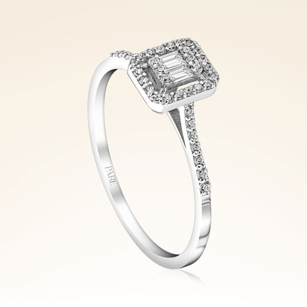 0,18 Karat Kolu Taşlı Baget Pırlanta Yüzük - Pare Pırlanta