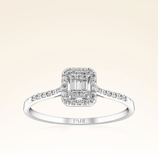 0,18 Karat Kolu Taşlı Baget Pırlanta Yüzük - Pare Pırlanta