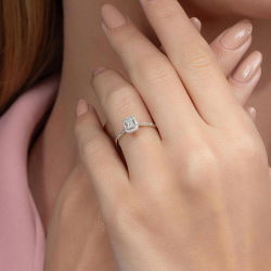 0,18 Karat Kolu Taşlı Baget Pırlanta Yüzük - PR00697 - 5