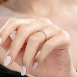 0,18 Karat Yarımtur Pırlanta Yüzük - 4