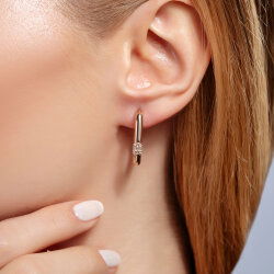 0,19 Karat Pırlantalı Halka Küpe - 2