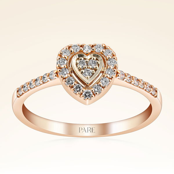 0,20 Karat Pırlanta Kalp Rose Yüzük - Pare Pırlanta