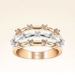 0,33 Karat Pırlanta Üç Sıralı Rose Beyaz Yüzük - 1