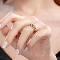 0,33 Karat Pırlanta Üç Sıralı Rose Beyaz Yüzük - 4