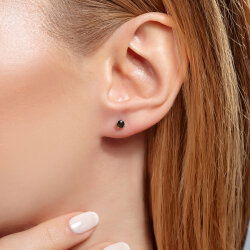  0,33 Karat Siyah Pırlantalı Tektaş Küpe - 2