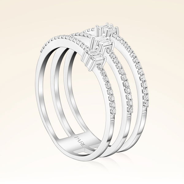 0,41 Karat Pırlanta Üç Sıralı Baget Taşlı Yüzük - Pare Pırlanta