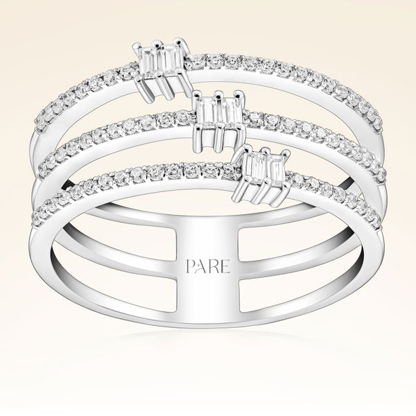 0,41 Karat Pırlanta Üç Sıralı Baget Taşlı Yüzük - Pare Pırlanta