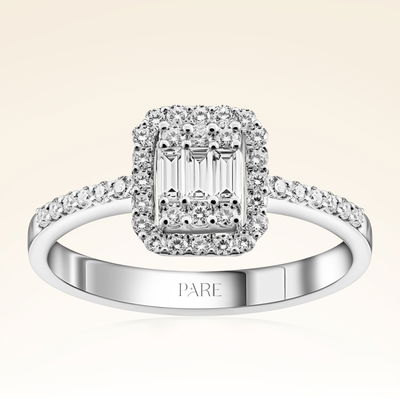 0,42 Karat Kolu Taşlı Baget Pırlanta Yüzük - PR00196 - Pare Pırlanta