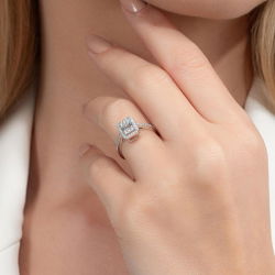 0,43 Karat Kolu Taşlı Baget Pırlanta Yüzük - 5