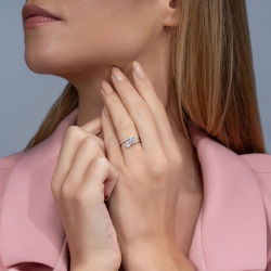 0,45 Karat kolu Taşlı Baget Pırlanta Yüzük - 3