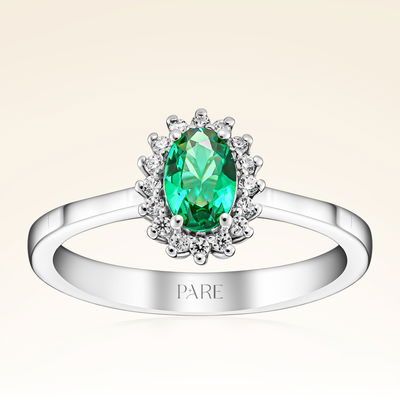 0,45 Karat Pırlantalı Zümrüt Yüzük - Pare Pırlanta