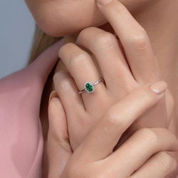 0,45 Karat Pırlantalı Zümrüt Yüzük - PR00162 - 4