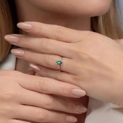 0,47 Karat Pırlanta Zümrüt Yüzük - 4