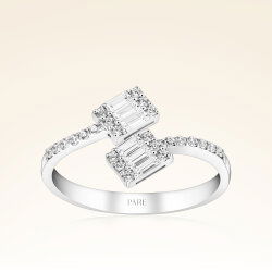 0,49 Karat Kolu Taşlı Baget Pırlanta Yüzük - 1