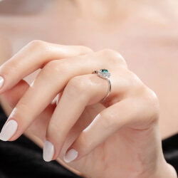 0,50 Karat Pırlanta Zümrüt Yüzük - 4