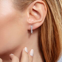 0,50 Karat Taşlı Halka Pırlanta Küpe - 2