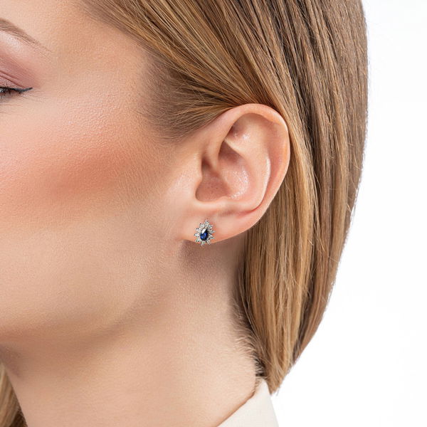 0,55 Karat Efektli Safir Pırlanta Küpe - Pare Pırlanta