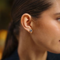 0,55 Karat Efektli Safir Pırlanta Küpe - 4