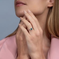 0,55 Karat Pırlanta Zümrüt Yüzük - 3